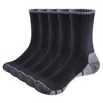 YUEDGE Men's Black Cushioned Crew Socks Moisture Wicking Casual Cotton Socks Performance Gym Golf Tennis Training Athletic Socks for Men Pack Size 10-13, 5 Pairs