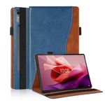 Case for Lenovo Tab P12 12.7 inch 2023 - Multi Angle Viewing Stand PU Leather Flip Folio Tablet Case Book Cover with [Card Holder/Slots] [Hand Strap] [Front Pocket] - Navy Blue