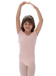 IKAANYA Girls Short Sleeves Cotton Leotard or Bodysuit - Ideal for Ballet, Dance, Gymnastics, Performance (Age 3-15 years) (Ballet Pink,4-5 Years)