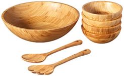 Lipper International 7-Piece Bamboo Round Salad Bowl Set with Servers