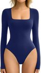 Avidlove Women's Long Sleeve Bodysuit Double Lined Square Neck Body Suit Tops Snap Closure Soft (Navy,S)