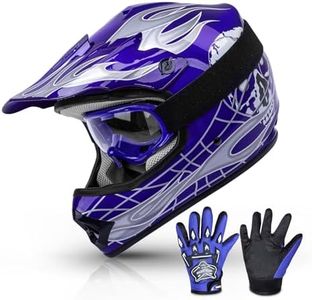 TCMT Dot Youth & Kids Motocross Offroad Street Helmet Blue Skull Motorcycle Youth Helmet Dirt Bike Motocross ATV Helmet+Goggles+Gloves L