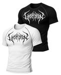 BULLAR Men's Polyester Blend Compression T-Shirt, Half Sleeve Athletic Sports Tight, Crew Neck, Slim Fit, Black, for Fitness and Workout (in, Alpha, XL, Regular, Design 1, Black/White)