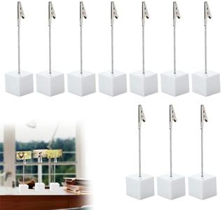 KARELLS Cubo Base Memo Foto Titolare Carta, Carta Nota Clip per l'appunto di Office, 10 Pezzi Memo Clip, Tavolo Porta Tessere in Legno, Porta Foto con Clip, Memo Clip Titolare Stand