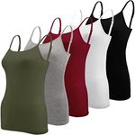 BQTQ 5 Pieces Basic Camisole Vest Top Adjustable Spaghetti Strap Tank Tops for Women and Girls (Black, White, Grey, Dark Red，Army Green, XL)