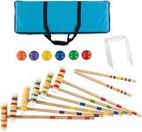 Hey! Play! Croquet Set- Wooden Outdoor Deluxe Sports Set with Carrying Case- Fun Vintage Backyard Lawn Recreation Game, Kids or Adults by (6 Players)