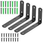 4 Pcs Shelf Brackets, L Shaped Metal Brackets, Right Angle Corner Brace Bracket, Wall Support Brackets, Joint Bracket Fastener with Screw and Anchors for Shelves, Wood, Furniture, Cabinet(Black)