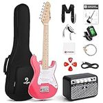 Vangoa Kids Electric Guitar, 30 Inch Electric Guitar Starter Kit for Kids Beginners with Digital Tuner, Capo, Strap, Strings, Cable, Picks - Pink