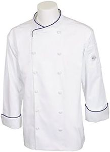 Mercer Culinary M62020WRBM Renaissance Men's Scoop Neck Chef Jacket, Medium, White with Royal Blue Piping