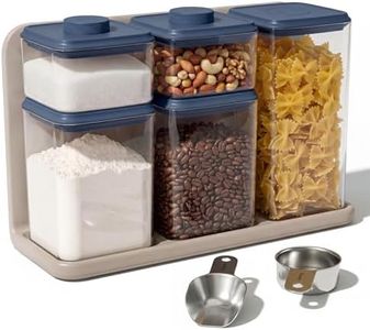 SMIRLY 8-Pcs Airtight Food Storage Containers Set with Countertop Organizer,One-Press Air Tight Pantry Storage Containers, BPA-Free ABS,Stainless Steel Spoon & Scoop for Cereal, Flour, Sugar-Blue