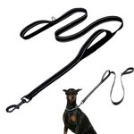 AIMEET 6FT Dog Leash, Double Handle Dog Leash, Safety Soft Two Padded Handles Reflective, Light Reflective Rope Heavy Duty Dog Leads for Small Medium and Large Dogs (Black) ​​​​​​​​​​​