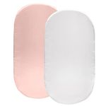 SiinvdaBZX 2 Pcs Satin Bassinet Sheets for Baby Girl, Silky Soft Bassinet Fitted Sheets for Hourglass, Oval & Rectangular Bassinet Mattress (Pink & White)