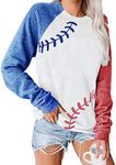 XKBHYD Baseball Shirt Women Baseball Pattern Print Pullover Sweatshirt Color Block Long Sleeve Spring Crewneck Blouse, White, Large