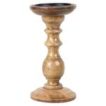 Vudy Wooden 8 Inch High Wooden Pillar Candle Holder Ideal for Weddings or Parties as Well as Home Decor (Brown)