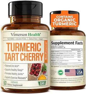 Turmeric Curcumin & Tart Cherry Extract Capsules with Black Pepper & Organic Tumeric. Tart Cherry Capsules Aid Uric Acid Balance, Joint Health, Muscle Health & Sleep. 600mg 10:1 Tart Cherry Extract