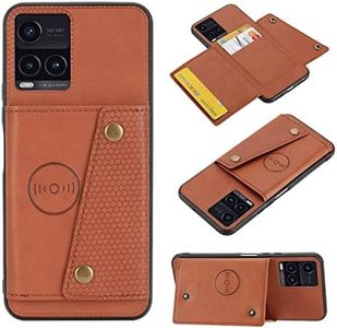 TiHen Compatible for Case VIVO Y33S Case with Card Slots Holder Phone Cover Leather Exterior [with Screen Protector] [4 Card Pockets]-Brown