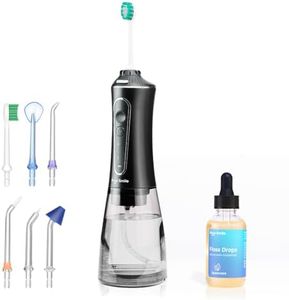 Professional Water Flosser with Concentrated Floss Drop Serum – Advanced Dental Care – IPX7 Waterproof Oral Irrigator | 6 Replacement Tips | 1 x 2oz Organic Drop for Optimal Oral Health