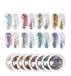 S.A.V.I 8 PCS. DIY Nail Art Gradient Glitter Magic Color Changing Laser Thin Sequins Mixed Mirror Hexagon Shape Mermaid Flakes Spangles Palette Craft Glitters Holographic Manicure (8 PCS)