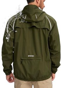 Bikewa Men's Rain Jacket Waterproof Cycling Running Lightweight Packable Hooded Windbreaker Bike Gear Golf Hiking Raincoat, Army Green, XX-Large