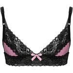 YiZYiF Mens Sissy Crossdress Lingerie Girlie Lace Wire-free Unlined Bra Strappy Bralette Underwear Pink XL