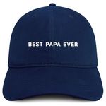 Trendy Apparel Shop Best Papa Ever One Line Embroidered Soft Crown 100% Brushed Cotton Cap, Navy, One Size