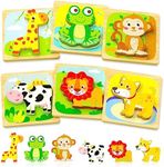 Benresive Wooden Toddler Puzzles, 6pcs Animal Montessori Toys for 1-3 Year Old Boys & Girls, Learning Educational Preschool Toys, Great Gifts for 1 2 3 Year Olds