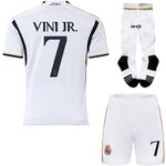 Hawkara R.Madrid Vini Jr. #7 Vinicius 2023/2024 Football Soccer Kids Jersey Shorts Socks Set Youth Sizes (White), 30 (12-13 Years)