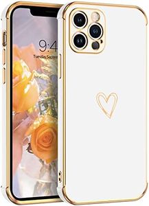 GUAGUA Case for iPhone 12 Pro, Cases Cute Heart Pattern Soft TPU Plating Cover for Women Girls with Camera Protection & 4 Corners Shockproof Protection, Cases for iPhone 12 Pro 6.1'', White