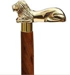 ITOS365 Handmade Wooden Folding Walking Stick 36 Inches - Handcrafted Walking Cane with Brass Handle Lion- Gifts Ideas