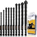 Masonry Drill Bit, Professional Masonry Drill Bit Set (10PCS) for Concrete/Glass/Brick/Cement/Tile/Wood/Etc, Industrial Strength Carbide Drill Bits Tip, 5/32"-1/2"