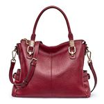 Kattee Women's Genuine Leather Purses and Handbags, Satchel Tote Shoulder Bag, Wine Red, Large