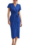 GRACE KARIN Women’s Long Maxi Wrap Dress V-Neck Casual Beach Formal Dress Plus Size Blue Dress for Birthday Party Wedding Going Out Night XXL Size 22