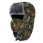 TAGVO Camouflage Trapper Hat Bomber Hat, Winter Warm Ear Flap Trooper Hat with Windproof Face Mask, Unisex Faux Fur Tactical Hunting Hat Ushanka Hat for Skiing Skating Outdoor Sport Activities