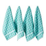 DII Windowpane Dishtowel Set, Cotton, Aqua Check, 16x26