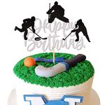 ZHUOWEISM 1 PCS Hockey Happy Birthday Cake Topper Glitter Hockey Players Cake Pick for Ice Hockey Sports Theme Baby Shower Birthday Party Cake Decorations Supplies Black