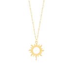 14k Solid Gold Sun Necklace | 14k Yellow Gold Good Vibes Only Necklace for Women | Sunshine Pendant Necklace | Dainty Star Jewelry | Gifts for All Occasions, 18"