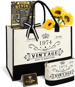 50th Birthday Gifts for Women Canvas Tote Bag Travel Gear, Unique 50 Years Old Gifts for Wife/Sister/Mom/Aunt/Friends/Her Turning 50, Vintage 1974 Beach Bag & Cosmetic Bag & Back in 1974 Poster,