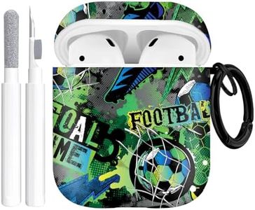 Gedicht for Airpods 2nd Generation Case, Cute Cool Football Pattern Protective TPU Soft Cases for Airpods Case 2nd/1st Gen, Shockproof for Airpods Case Men Women with Cleaner Kit & Keychain-Green