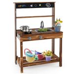 COSTWAY Mud Kitchen, Wooden Kids Toy Kitchen with Rotatable Faucet, Removable Sink, Stoves, Chalkboard, Outdoor Pretend Kitchen Playset for Boys Girls Ages 3-7