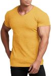 COOFANDY Men's Gym Muslce Tee Stretch Short Sleeve V Neck Workout T Shirts Bodybuilding Training Fitness Casual Hipster Tops Yellow