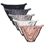 Queen Star Pack Of 5 Women's Satin String Bikinis Knickers Silky Briefs Underwear Plus Size (L, Colour1)