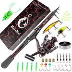 Fishing Rod and Reel Combos, Unique Design with X-Warping Painting, Carbon Fiber Telescopic Fishing Rod with Reel Combo Kit with Tackle Box, Best Gift for Fishing Beginner and Angler (180 Rod)