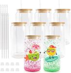 Joyclub 8 Pack Sublimation Snow Globe Tumbler Pre Drilled Beer Can Shaped, 16oz Double Wall Sublimation Glass Cups with Lids and Straws for Snow Globe Glitter DIY Smoothie Soda Boba Tea Cocktail