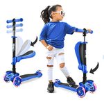 Hurtle ScootKid 3-Wheel Kids Scooter - Child & Toddler Toy Scooter with Built-in LED Wheel Lights, Fold-Out Comfort Seat (Ages 1+)