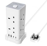 Uk 3 Tower Extension 8 Outlets&4 USB Ports 13A 3250W Surge Protected- 3 Sided Outlet Extender- Surge Protector Power Strip- Desktop Charging Station with Overload Protection