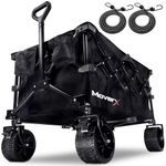 MoverX 200L Festival Trolley on Wheels, Folding Wagon, Portable Camping Cart, Collapsible Foldable Trolly for Beach Outdoor Garden Picnic Shopping Fishing, Wide Wheels, Adjustable Handle, Black