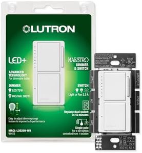 Lutron Maestro LED+ Dual Dimmer and Switch | 75-Watt LED Bulbs/2.5A Fans, Single-Pole | MACL-L3S25-WH | White