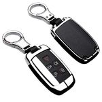 ontto Car Key Cover fit for Land Rover Zinc Alloy Leather Key Fob Cover Holder Protector fit for Range Rover Sport Defender Discovery Evoque LR4 for Jaguar Remote Car Key Case Keyring Silver Black A