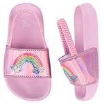 Girls Flip Flops Summer Slippers Kids Glitter Sliders Beach Bathroom Pool Cute Sandals Toddlers Home Shower Shoes Lightweight Non-slip Little Girls Sequins Slides for Indoor Outdoor Size 9 Pink