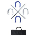 Trademark Innovations Pro Horseshoe Set - Powder Coated Steel with Carry Case (Blue and Silver)